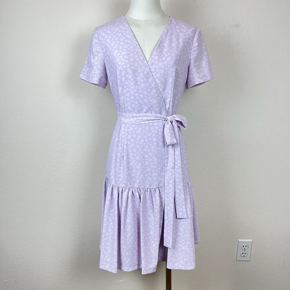 French Connection Dress Womens 4 Mono Armoise Faux Wrap Floral Cottage Lavender